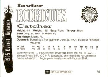 1995 Multi-Ad Everett AquaSox #18 Javier Rodriguez Back
