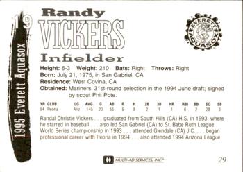 1995 Multi-Ad Everett AquaSox #29 Randy Vickers Back