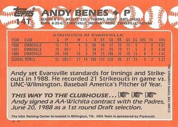1988 Topps Traded #14T Andy Benes Back
