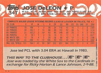 1988 Topps Traded #34T Jose DeLeon Back