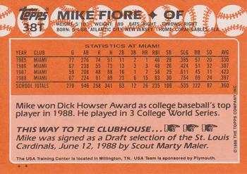 1988 Topps Traded #38T Mike Fiore Back