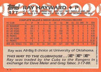 1988 Topps Traded #47T Ray Hayward Back