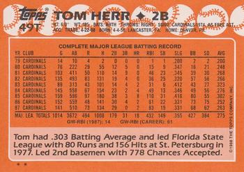1988 Topps Traded #49T Tom Herr Back