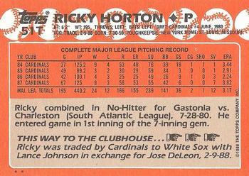 1988 Topps Traded #51T Ricky Horton Back