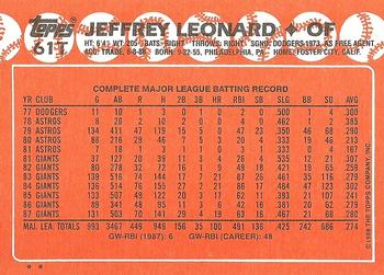 1988 Topps Traded #61T Jeffrey Leonard Back