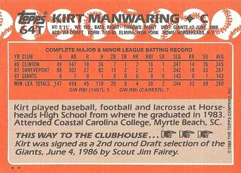 1988 Topps Traded #64T Kirt Manwaring Back