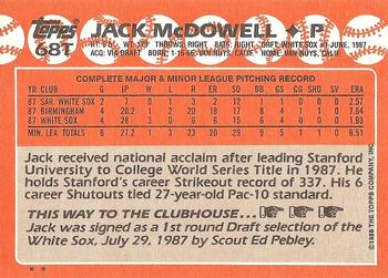 1988 Topps Traded #68T Jack McDowell Back
