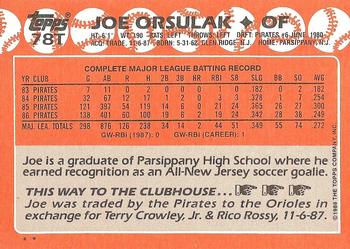 1988 Topps Traded #78T Joe Orsulak Back