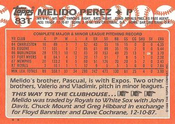 1988 Topps Traded #83T Melido Perez Back