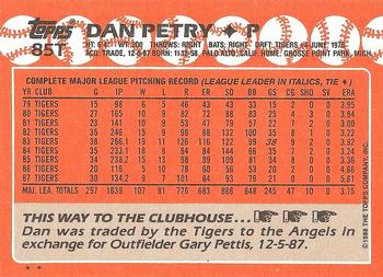 1988 Topps Traded #85T Dan Petry Back