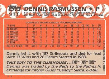 1988 Topps Traded #91T Dennis Rasmussen Back