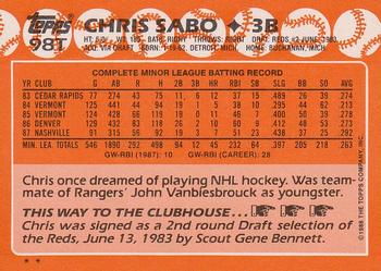 1988 Topps Traded #98T Chris Sabo Back