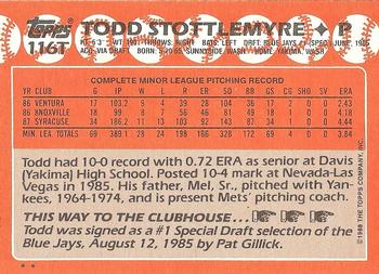 1988 Topps Traded #116T Todd Stottlemyre Back