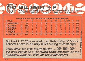 1988 Topps Traded #117T Bill Swift Back