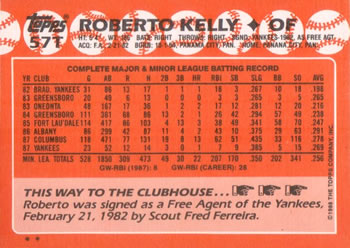 1988 Topps Traded #57T Roberto Kelly Back