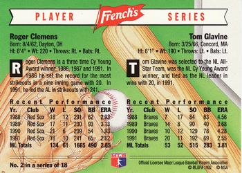 1992 French's #2 Roger Clemens / Tom Glavine Back