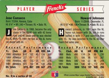 1992 French's #4 Jose Canseco / Howard Johnson Back