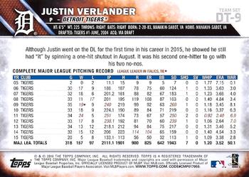 2016 Topps Detroit Tigers #DT-9 Justin Verlander Back