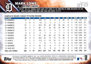 2016 Topps Detroit Tigers #DT-17 Mark Lowe Back