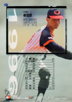 1996 CPBL Pro-Card Series 1 #41 Kun-Yuan Chuo Back