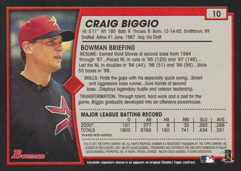 2001 Bowman - Gold #10 Craig Biggio Back