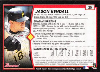 2001 Bowman - Gold #25 Jason Kendall Back