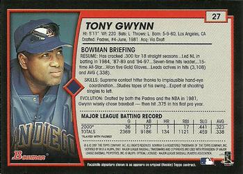 2001 Bowman - Gold #27 Tony Gwynn Back