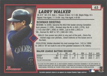 2001 Bowman - Gold #63 Larry Walker Back