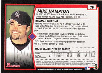 2001 Bowman - Gold #79 Mike Hampton Back