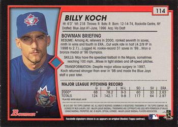 2001 Bowman - Gold #114 Billy Koch Back