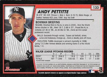 2001 Bowman - Gold #133 Andy Pettitte Back