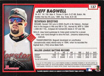 2001 Bowman - Gold #137 Jeff Bagwell Back