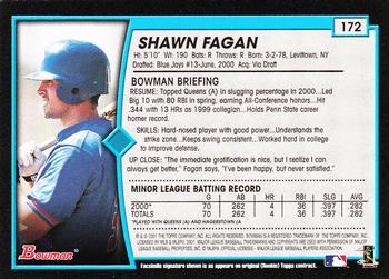 2001 Bowman - Gold #172 Shawn Fagan Back