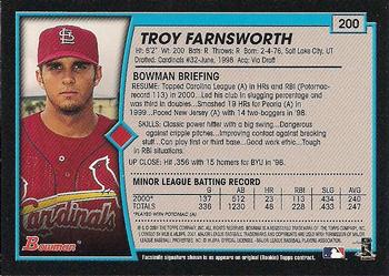2001 Bowman - Gold #200 Troy Farnsworth Back