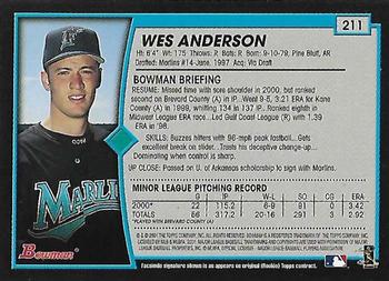 2001 Bowman - Gold #211 Wes Anderson Back