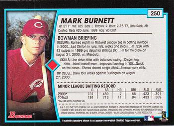 2001 Bowman - Gold #250 Mark Burnett Back