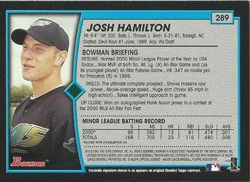 2001 Bowman - Gold #289 Josh Hamilton Back