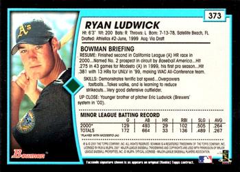 2001 Bowman - Gold #373 Ryan Ludwick Back