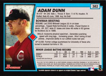 2001 Bowman - Gold #382 Adam Dunn Back