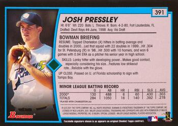 2001 Bowman - Gold #391 Josh Pressley Back
