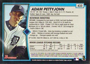 2001 Bowman - Gold #433 Adam Pettyjohn Back