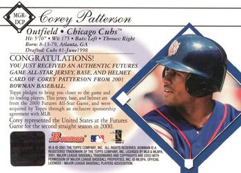 2001 Bowman - Multiple Game Relics #MGR-DCP Corey Patterson Back