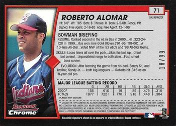2001 Bowman Chrome - Gold Refractors #71 Roberto Alomar  Back