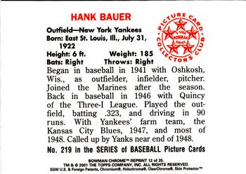 2001 Bowman Chrome - Rookie Reprints #12 Hank Bauer  Back