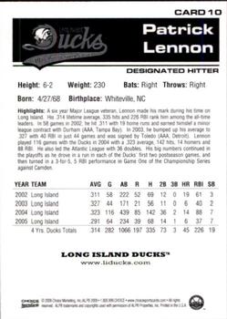 2009 Choice Long Island Ducks 10th Anniversary All-Time Team #10 Patrick Lennon Back