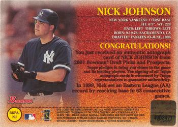 2001 Bowman Draft Picks & Prospects - Autographs #BDPA-NJ Nick Johnson  Back