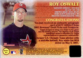 2001 Bowman Draft Picks & Prospects - Autographs #BDPA-RO Roy Oswalt  Back