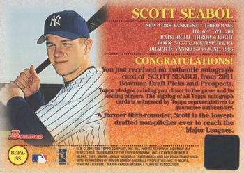 2001 Bowman Draft Picks & Prospects - Autographs #BDPA-SS Scott Seabol  Back