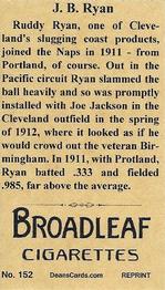 2014 Dean's Reprints Brown Backgrounds (T207) reprint #152 J.B. Ryan Back