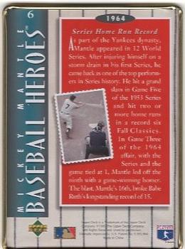 1995 Upper Deck Baseball Heroes Mickey Mantle 8-Card Tin #6 1964 - Series Home Run Record Back